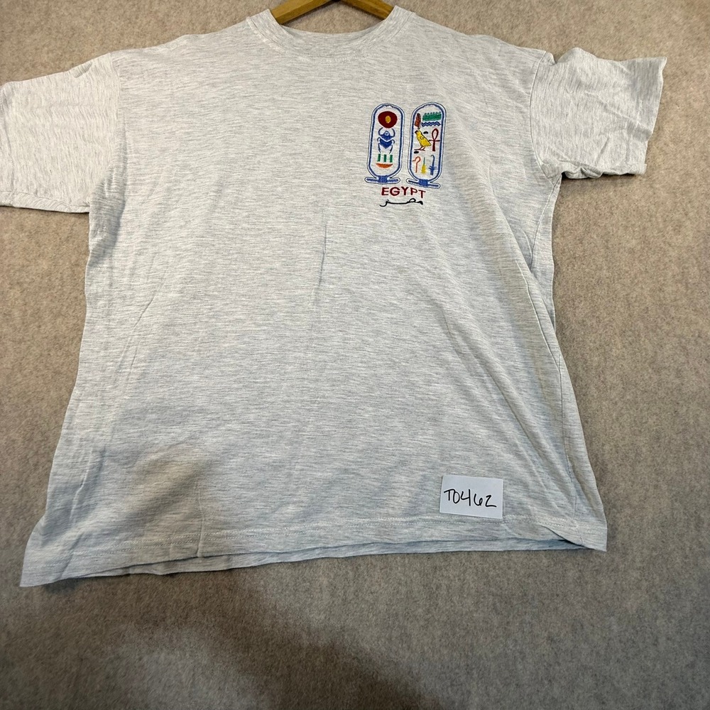 Cotton Club‎ Egypt Hieroglyphic Embroidered T-Shirt Grey Egyptian Cotton Mens L